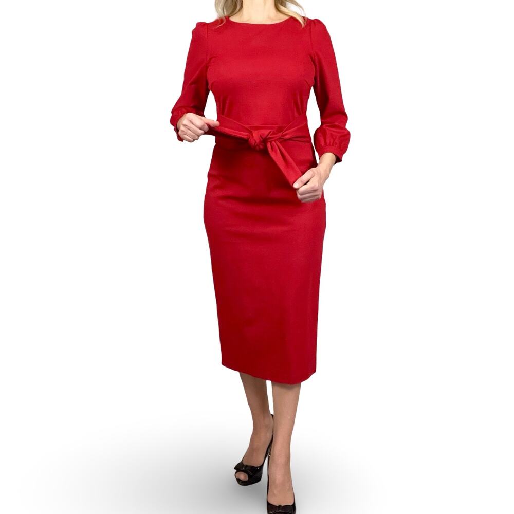Boden Josephine dress red ponte womens 8 tall tie waist